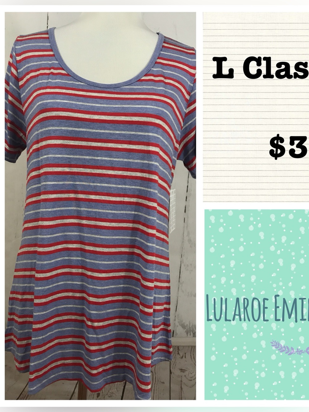 LuLaRoe Classic Tee in Blue, Red & White Stripes